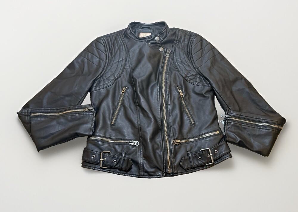 We The Free People Faux Vegan Leather Moto Motorcycle Jacket Biker Sz S